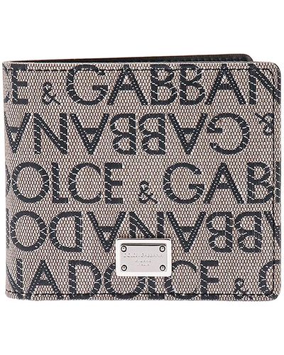 Dolce & Gabbana Coated Canvas Wallet With With All-over Logo - Grey
