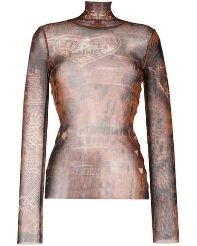 Jean Paul Gaultier Printed Long Sleeve Top - Brown