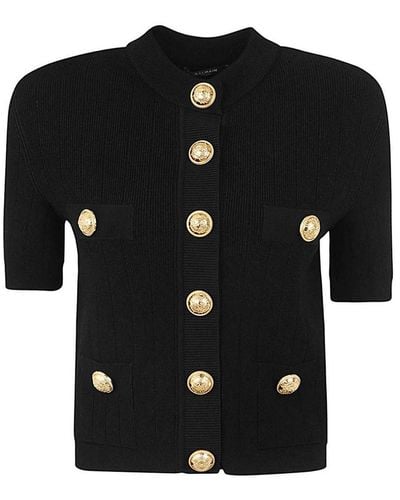 Balmain Buttoned Knit Short Cardigan - Black