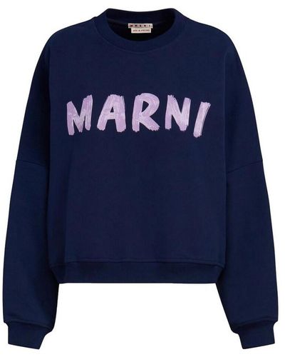 Marni Navy Logo-print Sweatshirt - Blue