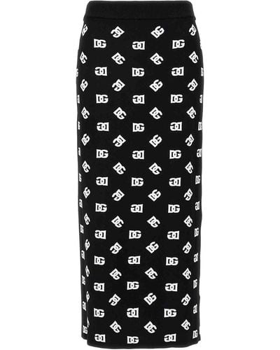 Dolce & Gabbana High Waist Dg Jacquard Skirt - Black