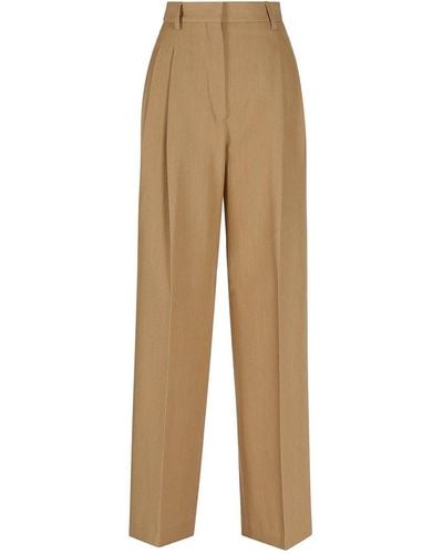 Burberry Pleated Wool Wide-leg Pants - Natural