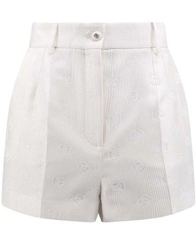 Dolce & Gabbana Cotton Blend Shorts With All-over Logo - White