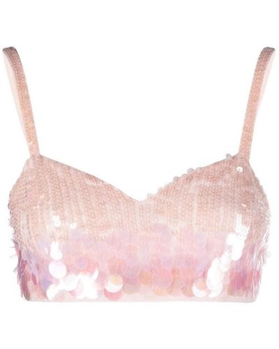 P.A.R.O.S.H. Iridescent Sequin Cropped Top - Pink