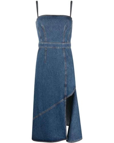 Alexander McQueen Slit Detail Denim Midi Dress - Blue