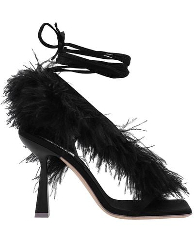 Sebastian Milano Feather Detailed Wrap Sandals - Black