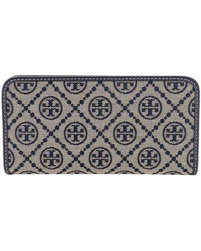 Tory Burch Canvas Wallet With T Monogram Motif - Grey