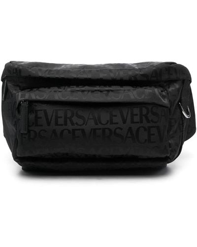 Versace All Over Logo Nylon Belt Bag - Black