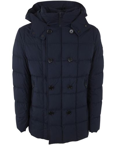 Fay Doubled Breasted Padded Jacket With Hood - Blue