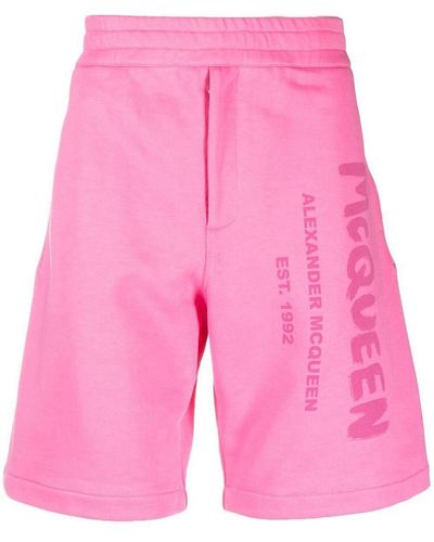Alexander McQueen Logo Cotton Shorts - Pink