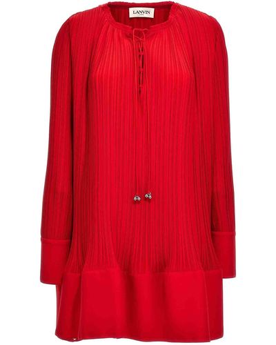 Lanvin Fla Pleated Dress - Red