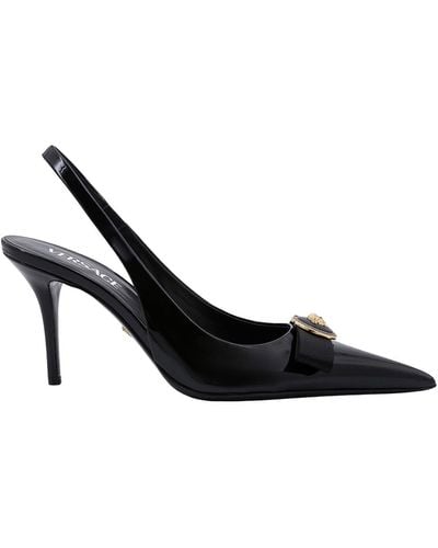 Versace Patent Leather Slingback Gianni Bow - Black