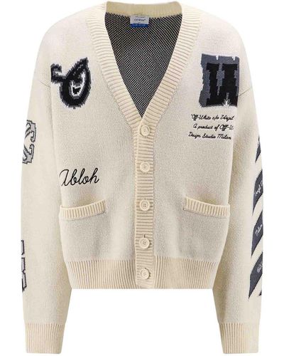 Off-White c/o Virgil Abloh Varsity Cardigan With Iconic Intarsia - Natural