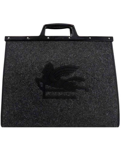 Etro Wool Handbag With Embroidered Logo - Black