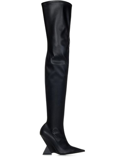 The Attico Knee-high Boot In Stretch Eco-leather - Black