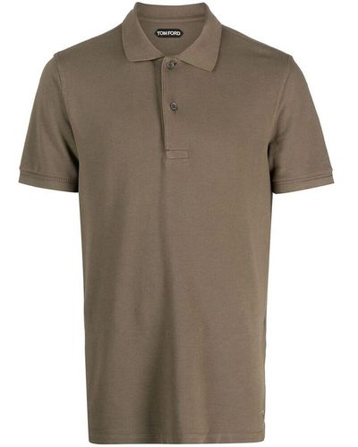 Tom Ford Olive Brown Piqu Polo Shirt - Grey