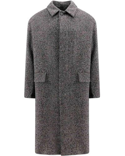 Hevò Virgin Wool Blend Coat With Melange Effect - Grey