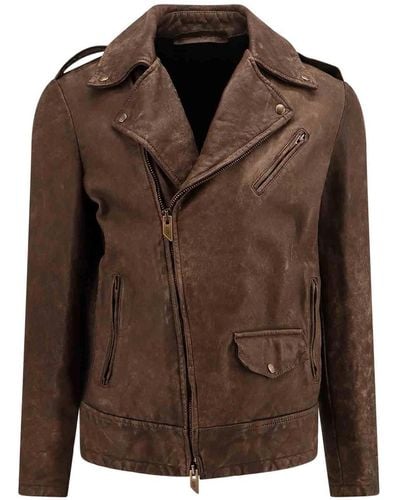 Salvatore Santoro Leather Jacket With Vintage Effect - Brown