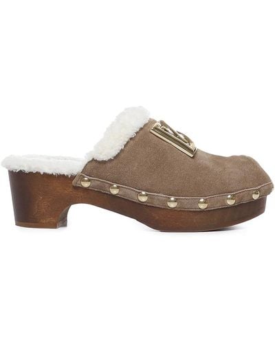 Dolce & Gabbana Suede And Faux Fur Clog - Brown