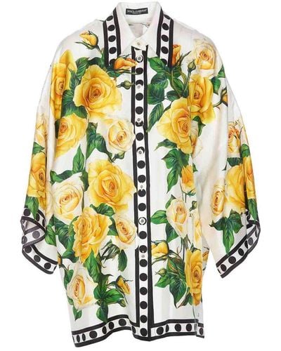 Dolce & Gabbana Roses Print Shirt - Yellow