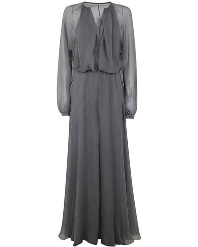 Giorgio Armani Long Sheer Effect Silk Dress - Gray