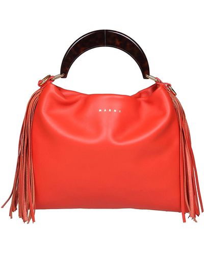 Marni Venice Leather Bag With Fringes - Red