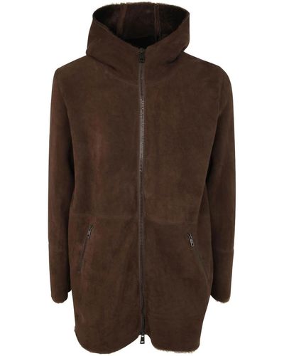 Giorgio Brato Sheepskin Long Coat With Hood - Brown
