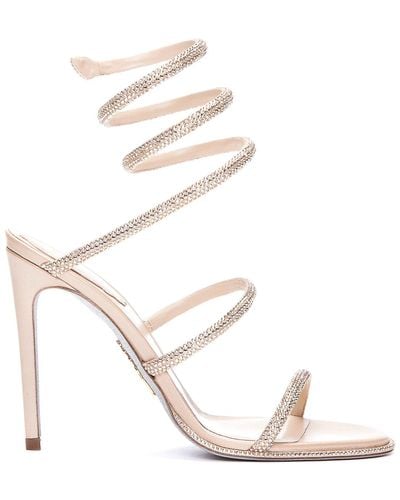 Rene Caovilla Cleo Leather Sandals With Gladiator Lace - White