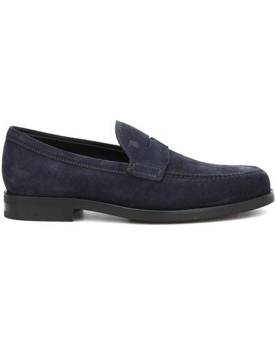 Tod's Penny Bar Suede Loafers - Blue