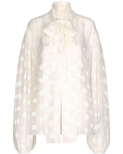 Dolce & Gabbana Devor Pussy-bow Logo Shirt - White