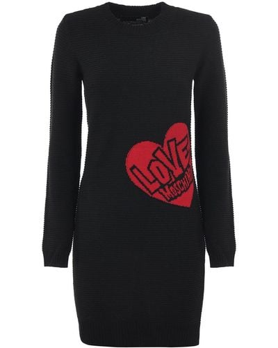 Love Moschino Heart Intarsia Knitted Dress - Black
