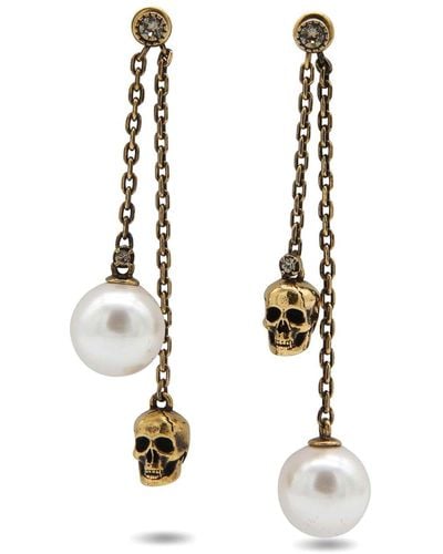 Alexander McQueen Skull Chain Earrings - White