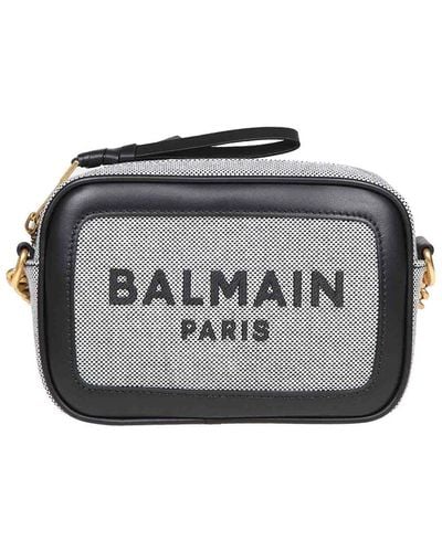 Balmain Camera Case Bag In /black Canvas - Grey