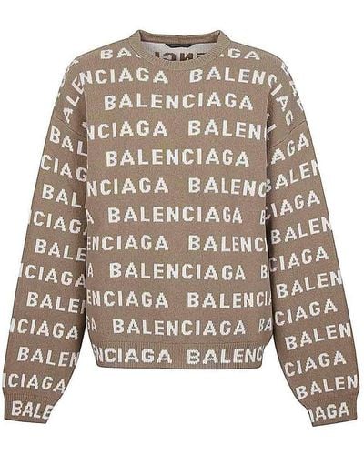 Balenciaga Allover Logo Crewneck Sweater - Natural