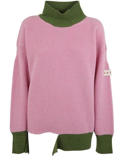 Marni Crew Neck Long Sleeves Loose Fit Jumper - Pink