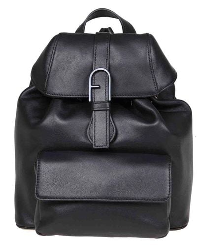 Furla Flow S Backpack In Leather - Black