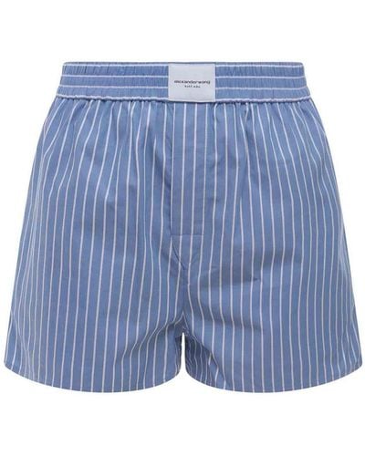 T By Alexander Wang Cotton Shorts With Striped Motif - Blue