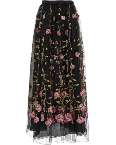 Giambattista Valli Floral Embroidery Skirt - Black