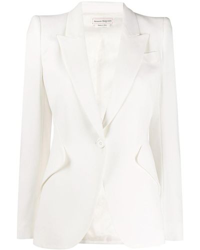 Alexander McQueen Structured Shoulder Blazer With Peak Lapels - White