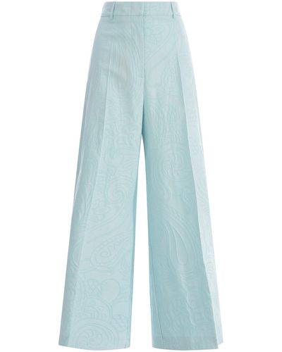 Etro Jacquard Pants In Stretch Cotton - Blue