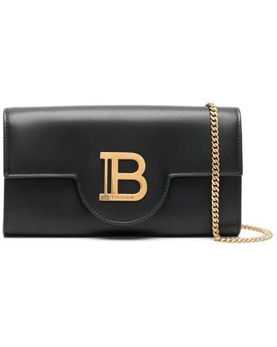 Balmain B-buzz Leather Wallet On Chain - Black