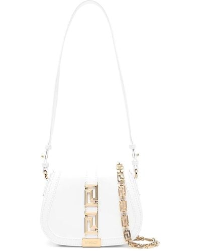 Versace Leather Bag With Greek Motif Jewel - White