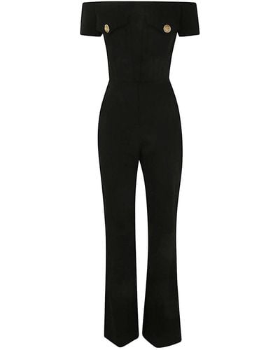 Balmain Off-shoulders Flare Crepe Jumpsuit - Black
