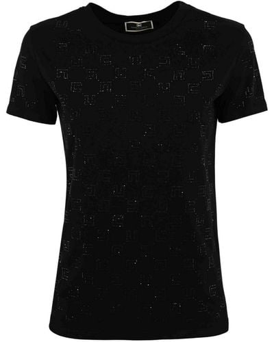 Elisabetta Franchi T-shirt With Rhinestone Logo - Black