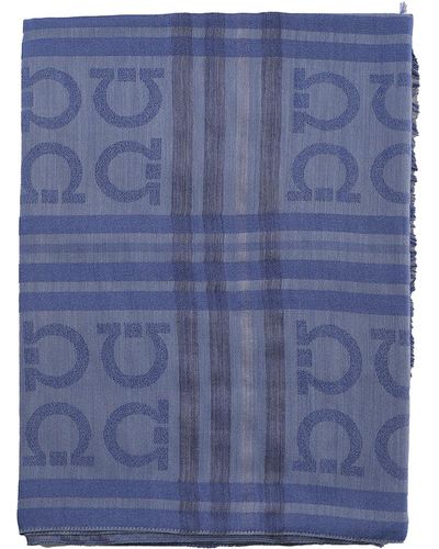 Ferragamo Wool Scarf With Hooks - Blue
