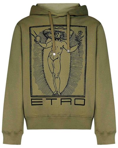 Etro Olive Cotton Jersey Hoodie - Green