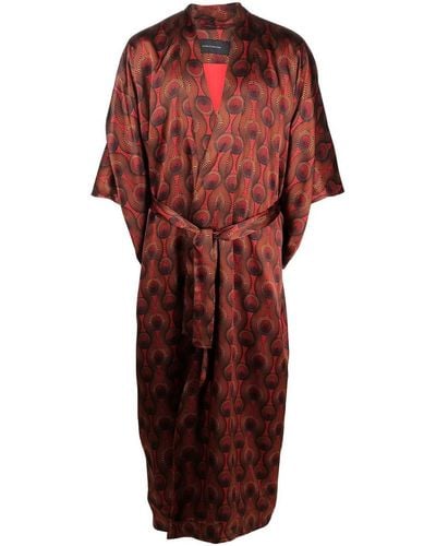 OZWALD BOATENG Printed Silk Long Kimono - Red