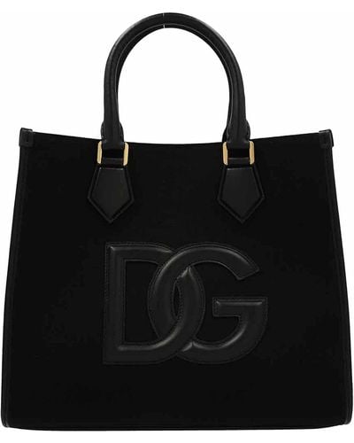 Dolce & Gabbana Canvas Tote With Leather Logo - Black