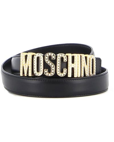 Moschino Pearl Gold-tone Logo Belt - Black