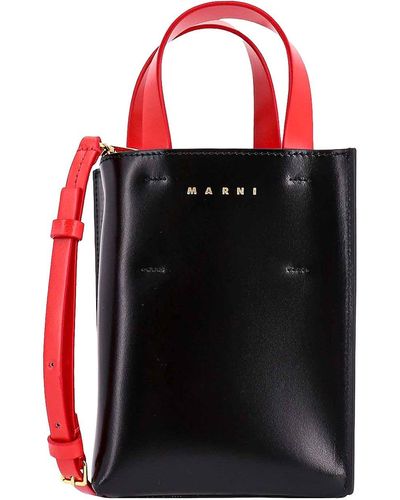 Marni Leather Handbag With Polka-dot Insert - Black